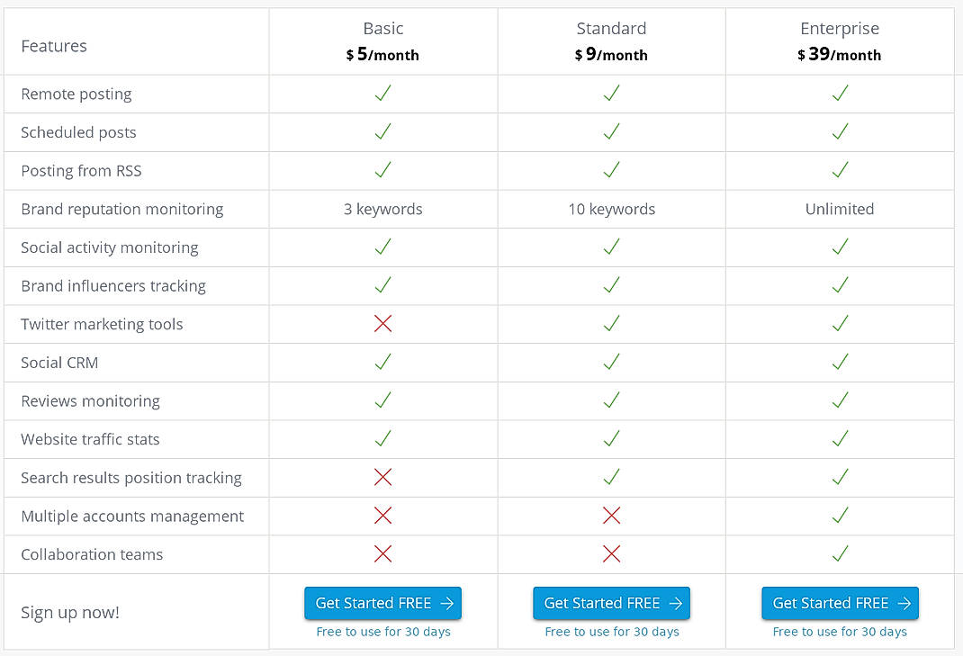 Pricing screenshot