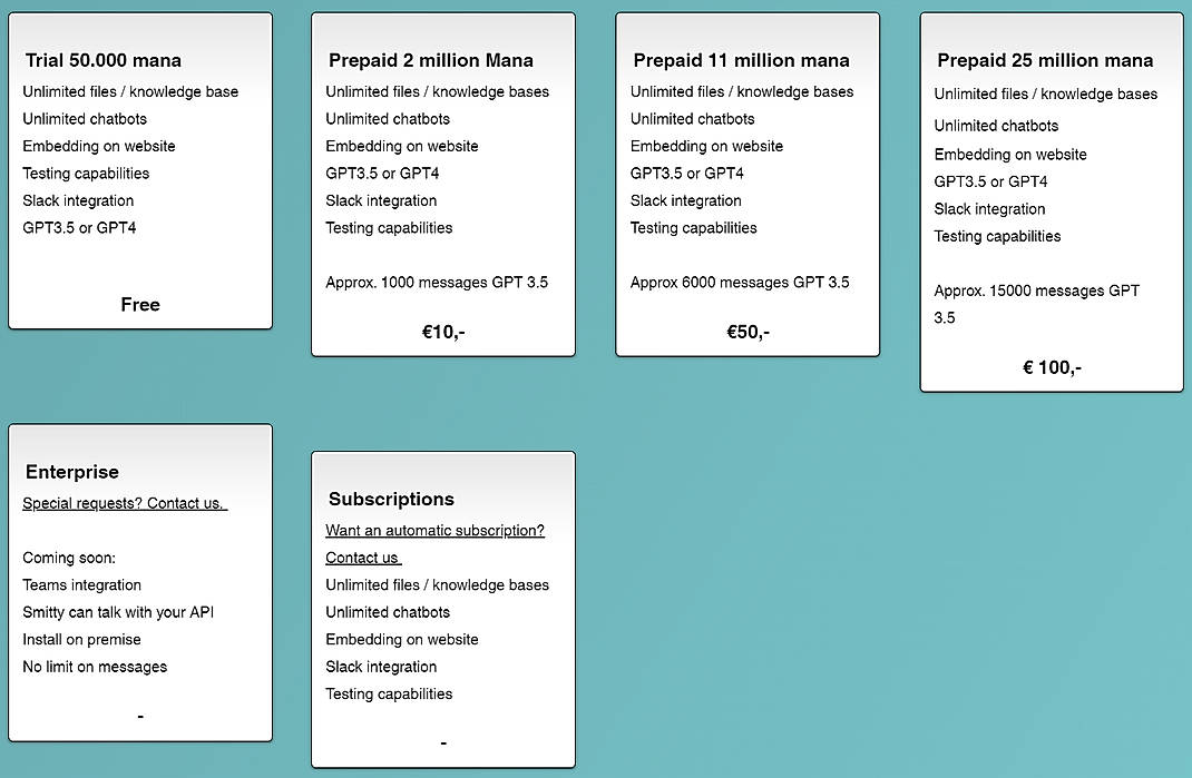 Pricing screenshot