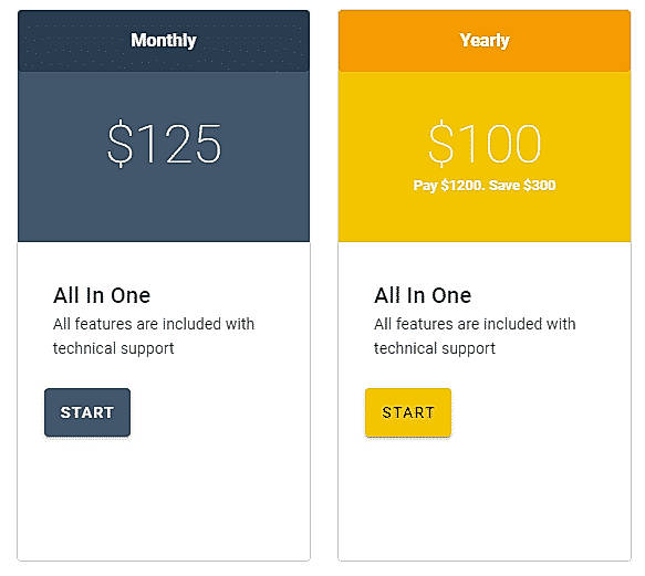 Pricing screenshot