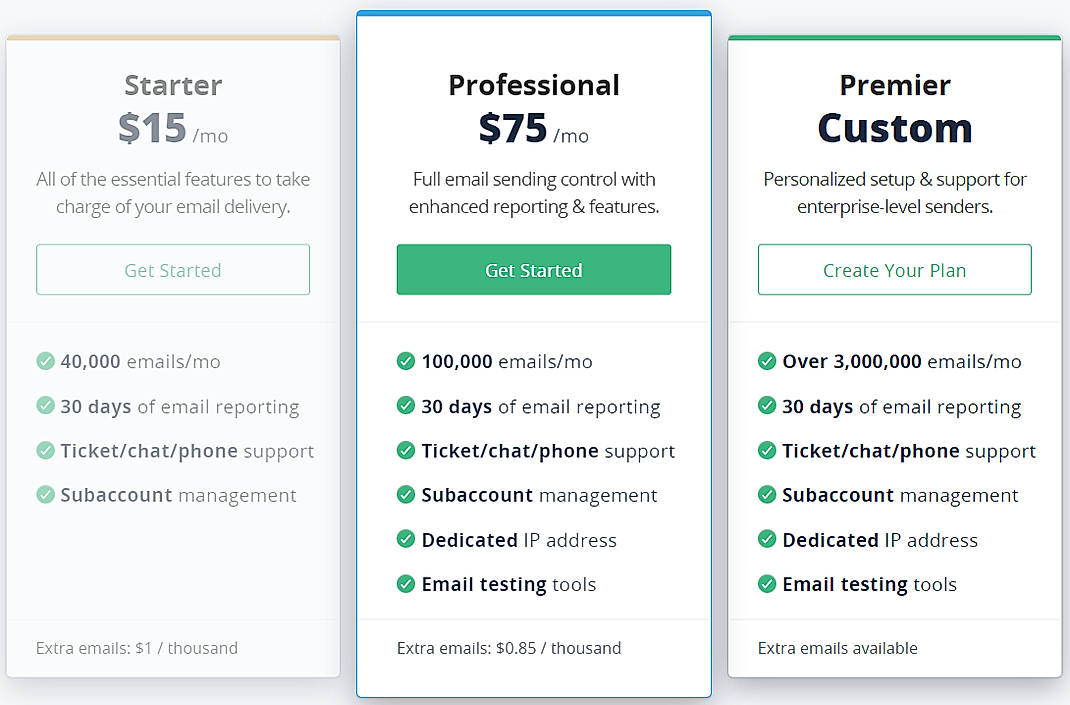 Pricing screenshot