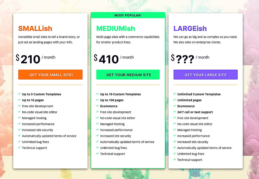 Pricing screenshot