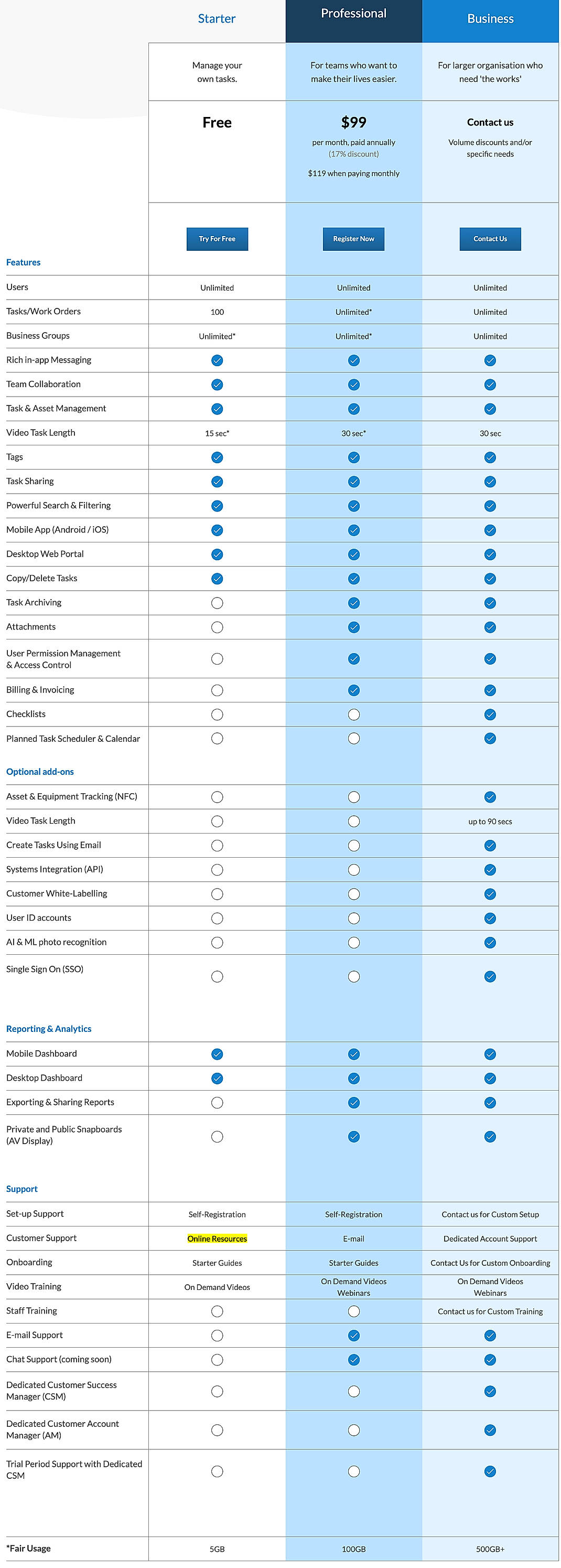 Pricing screenshot