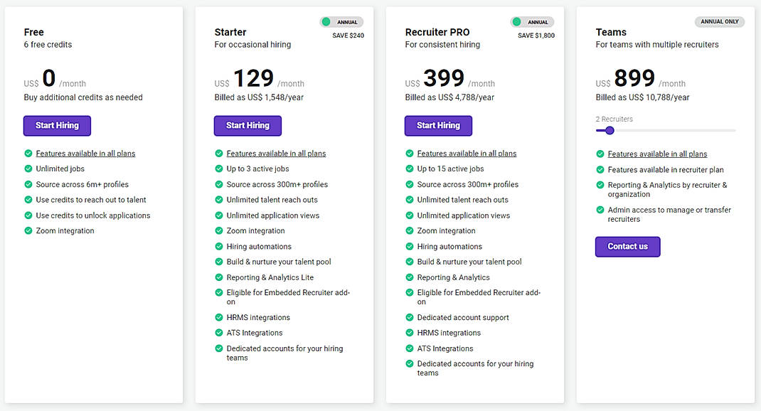 Pricing screenshot