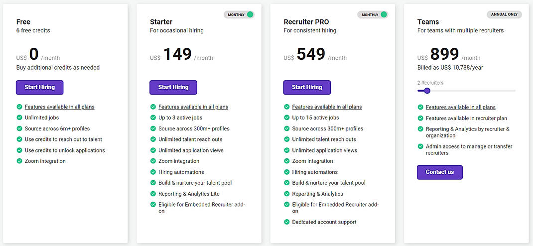 Pricing screenshot