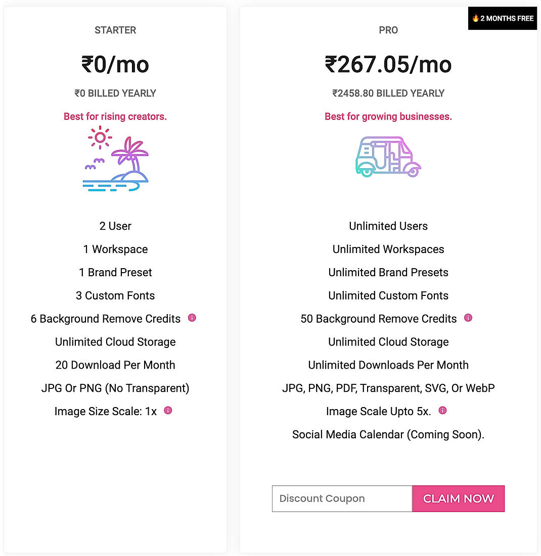 Pricing screenshot
