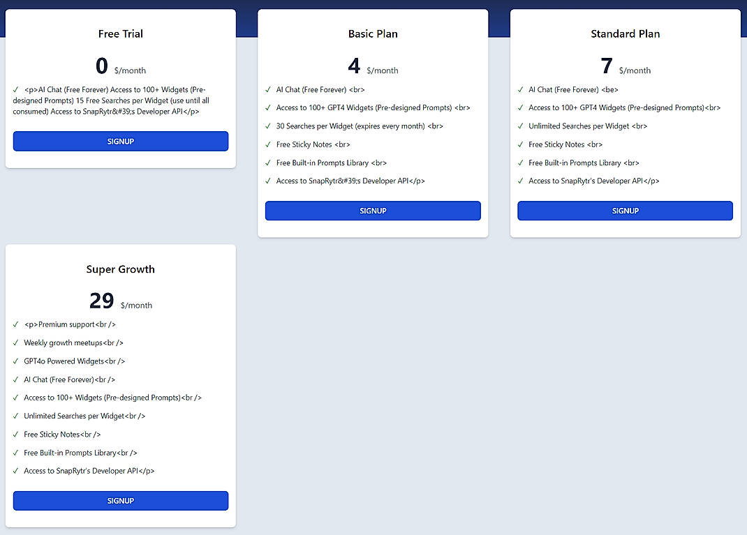 Pricing screenshot