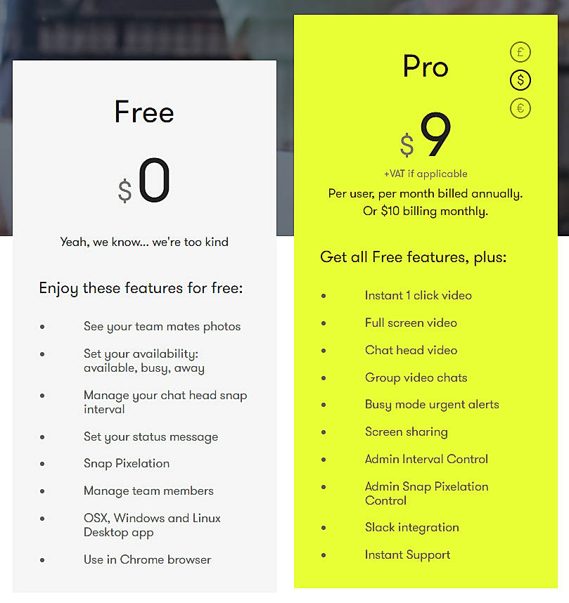 Pricing screenshot