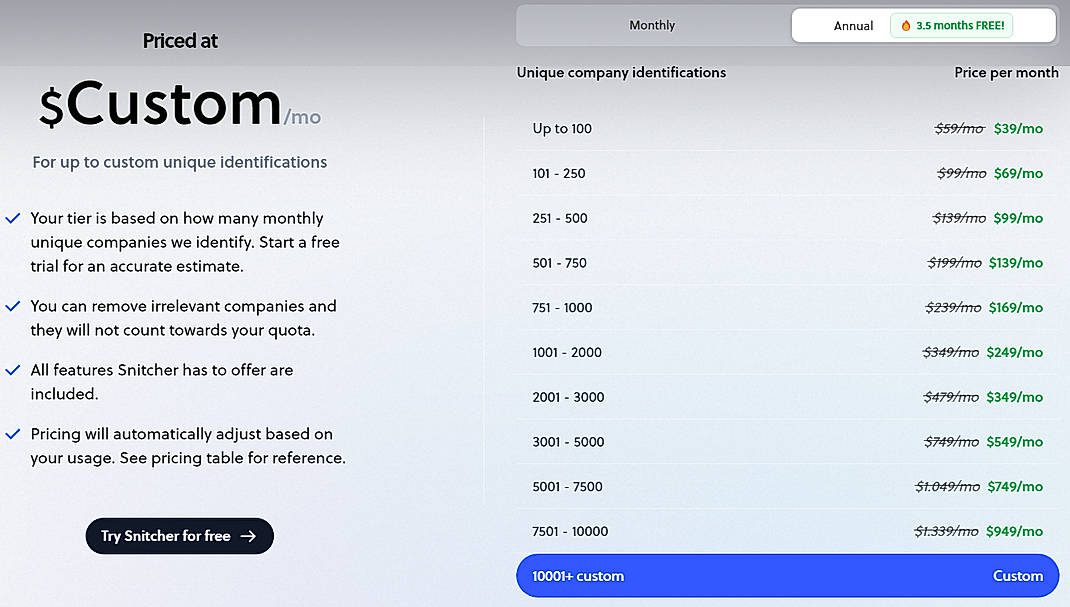 Pricing screenshot