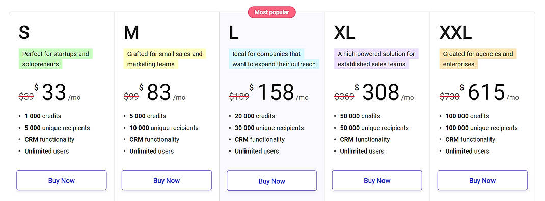 Pricing screenshot