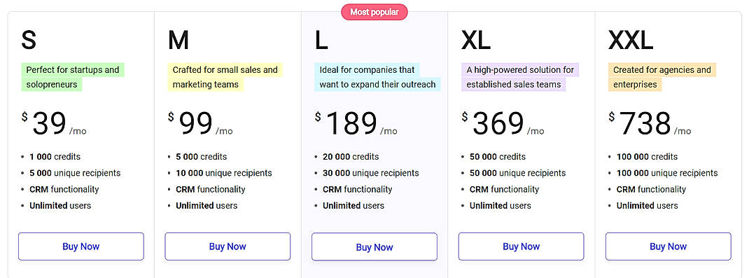 Pricing screenshot