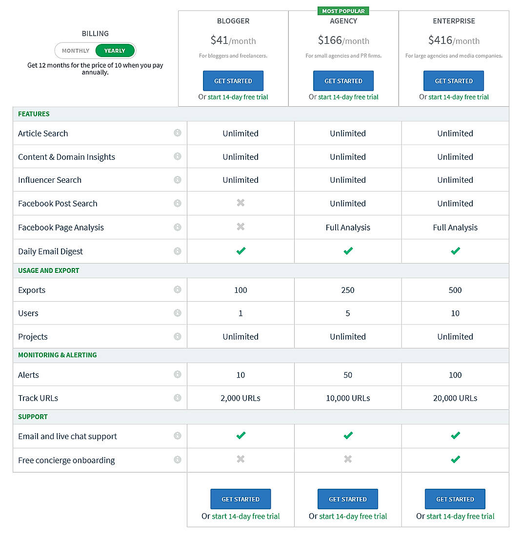 Pricing screenshot