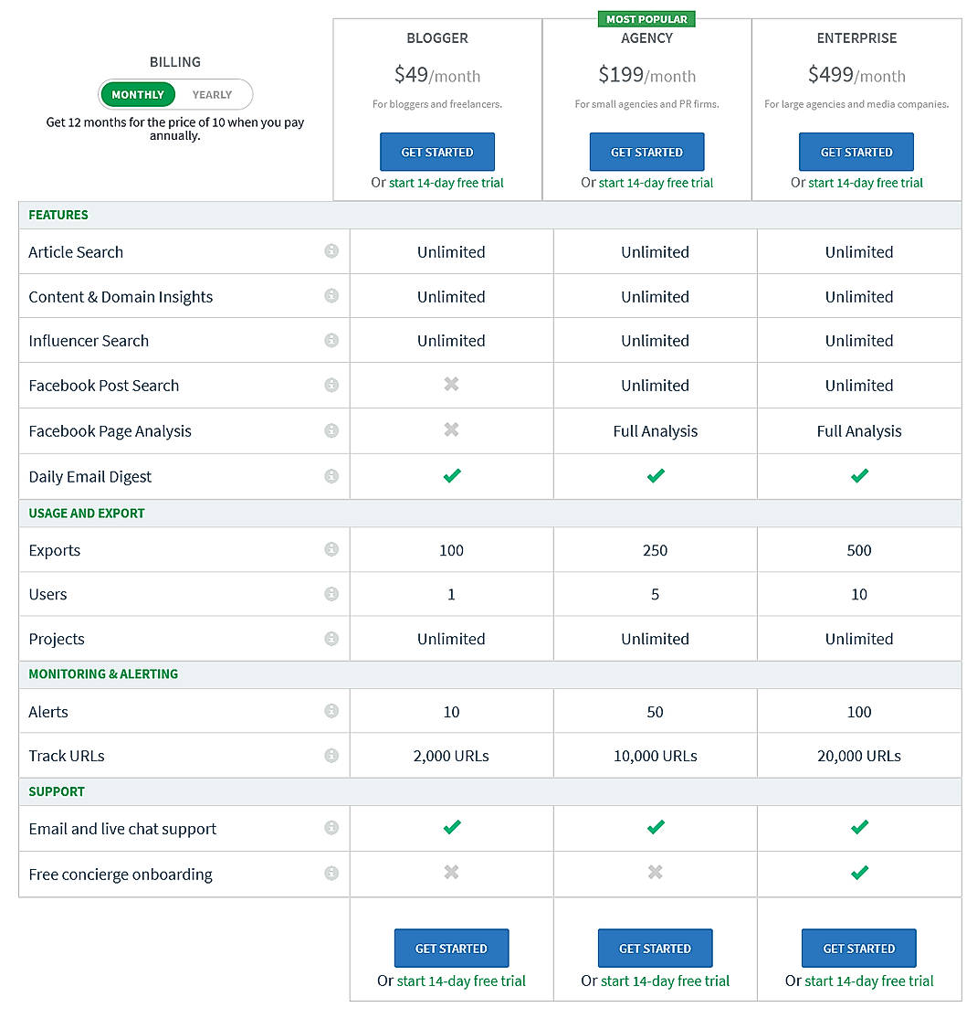 Pricing screenshot