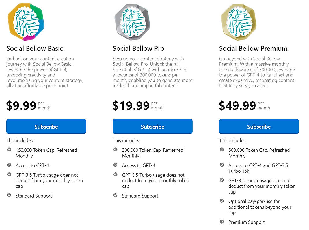 Pricing screenshot