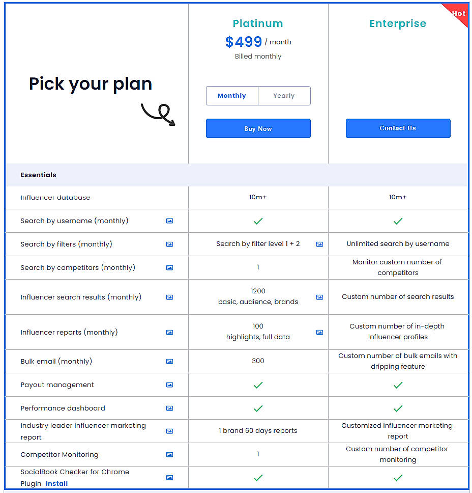 Pricing screenshot