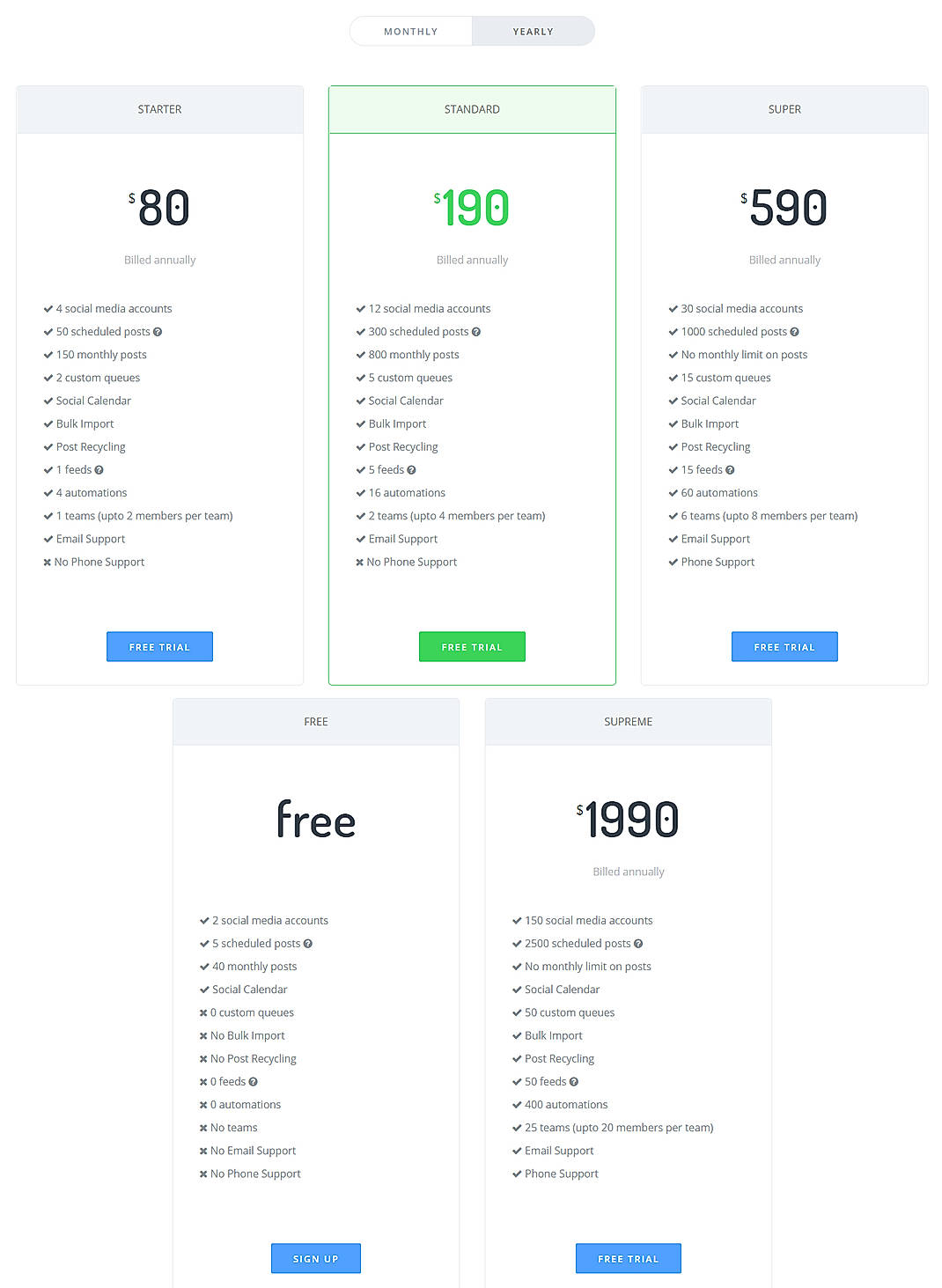 Pricing screenshot