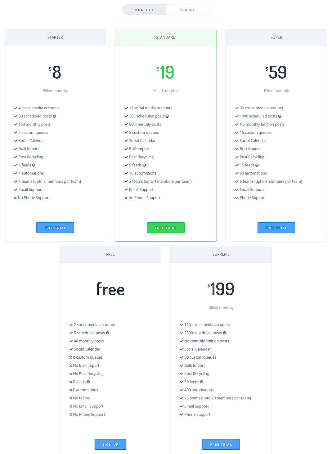 Pricing screenshot
