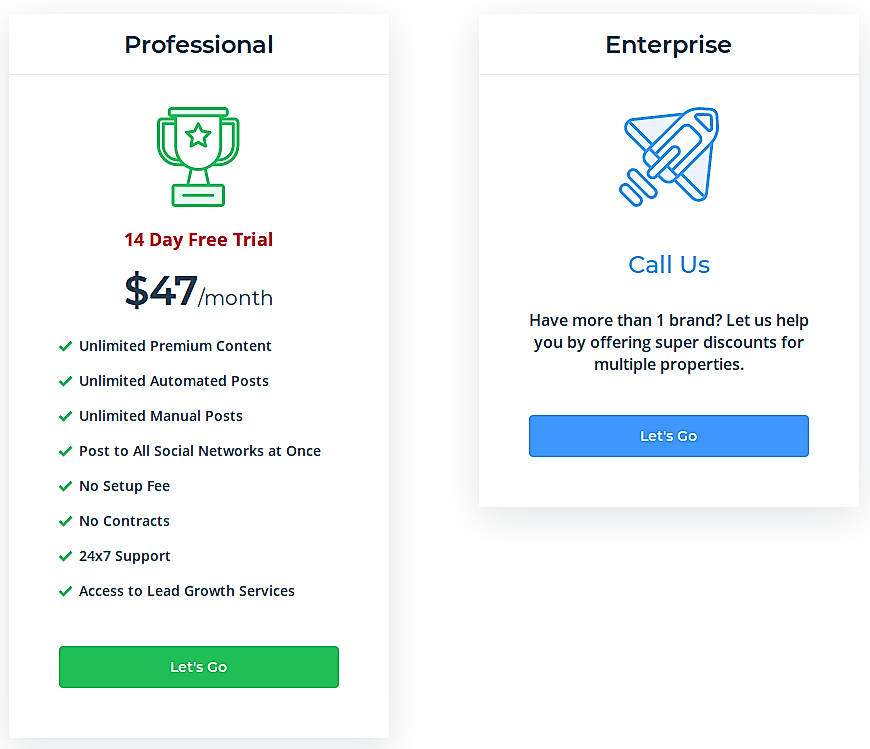 Pricing screenshot