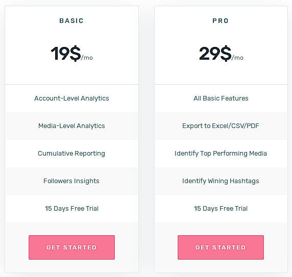 Pricing screenshot