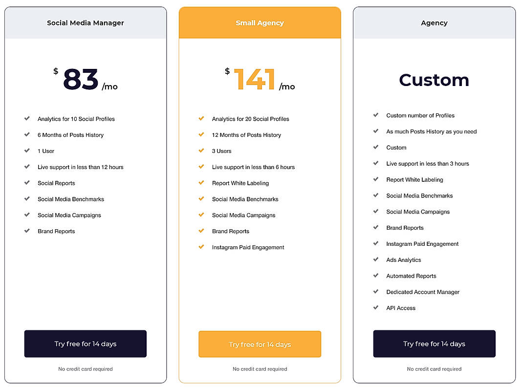 Pricing screenshot