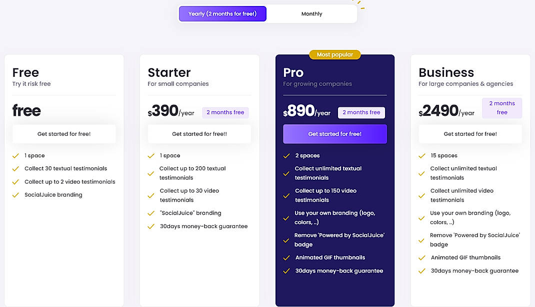 Pricing screenshot