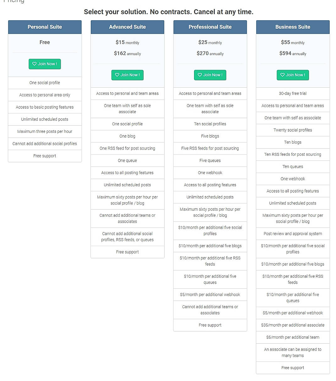 Pricing screenshot