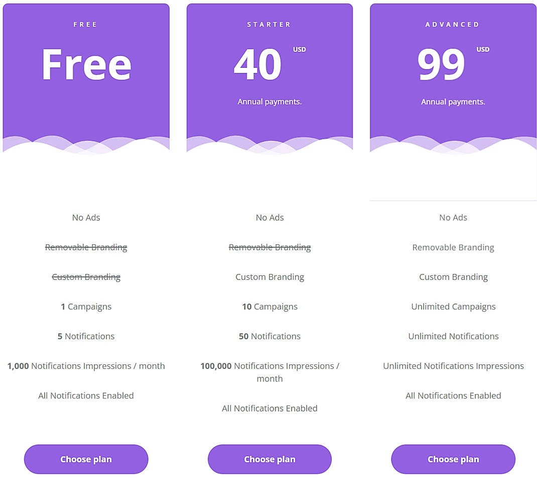 Pricing screenshot