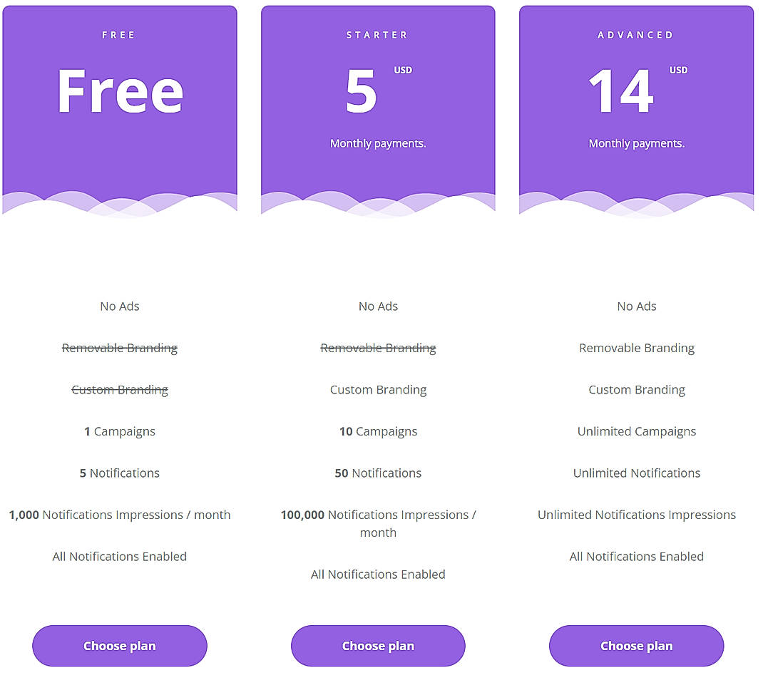Pricing screenshot