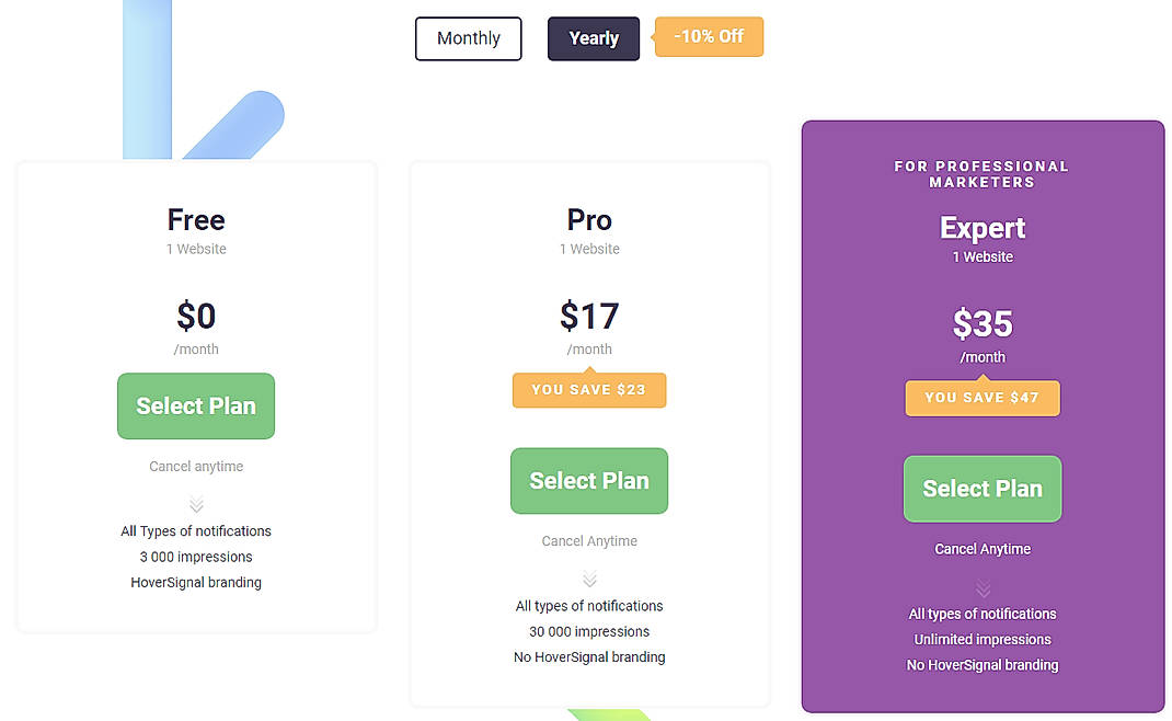 Pricing screenshot