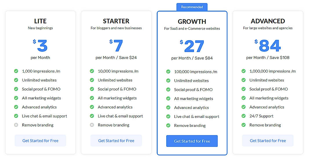 Pricing screenshot