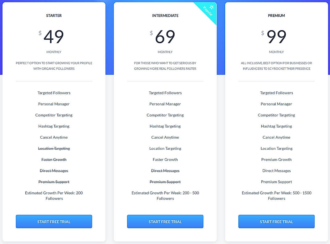 Pricing screenshot