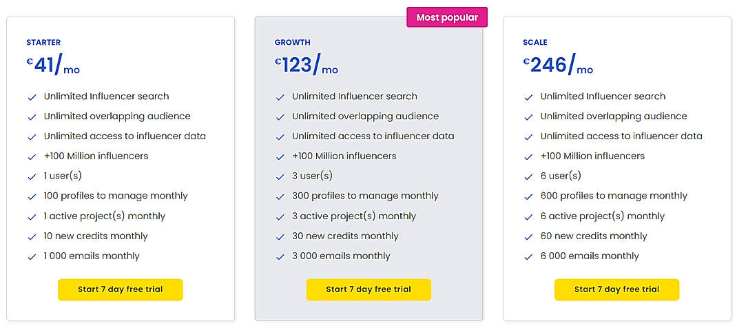 Pricing screenshot