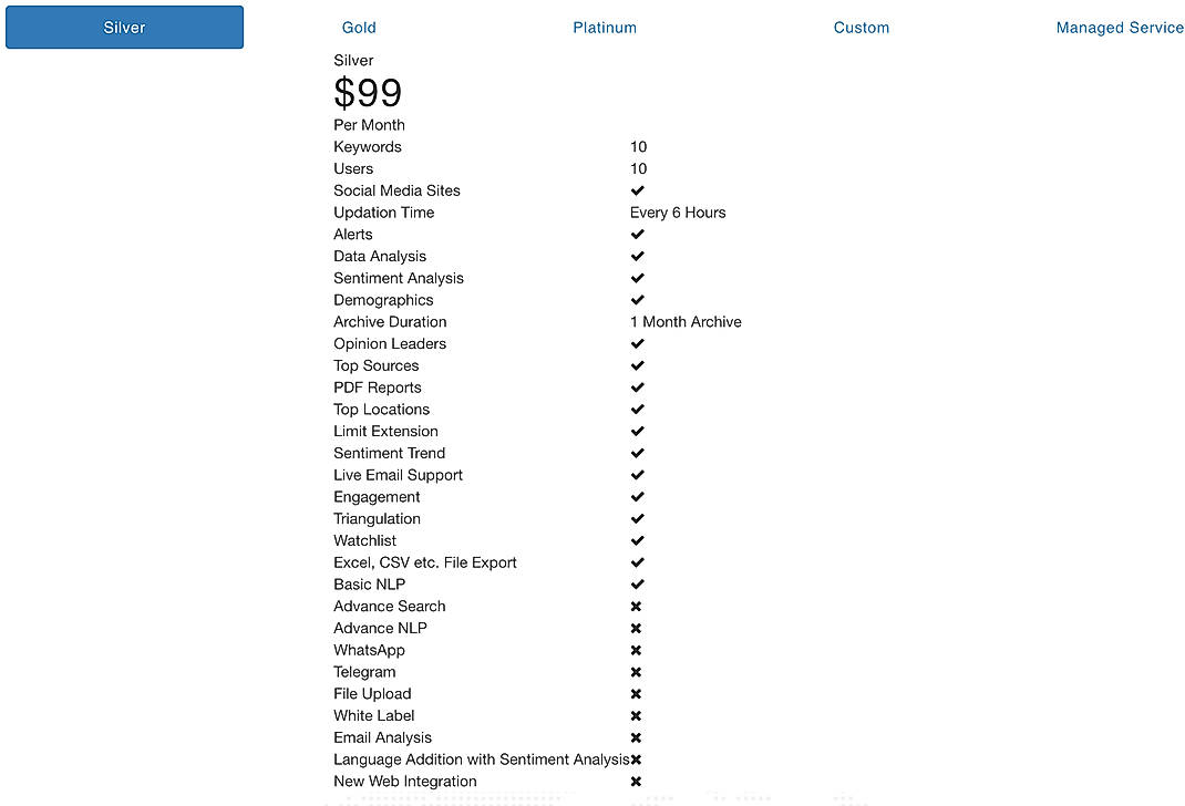 Pricing screenshot