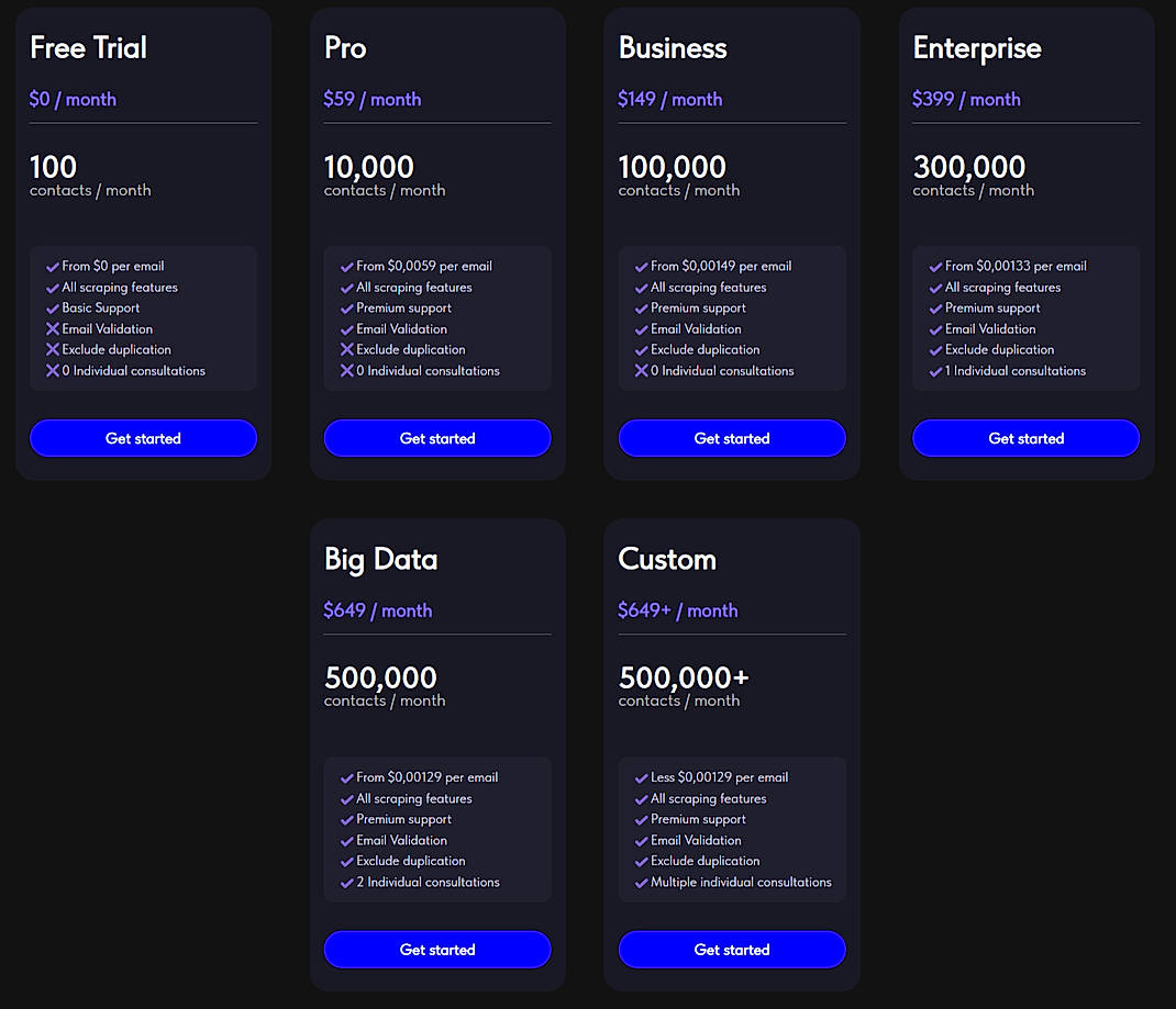 Pricing screenshot