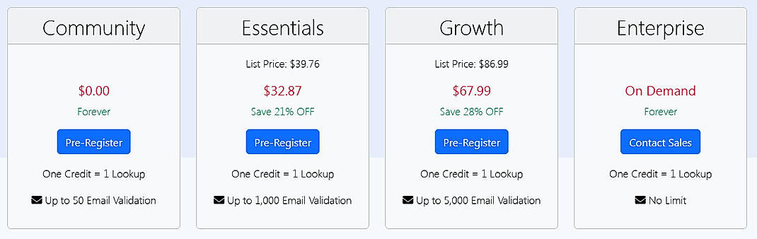 Pricing screenshot