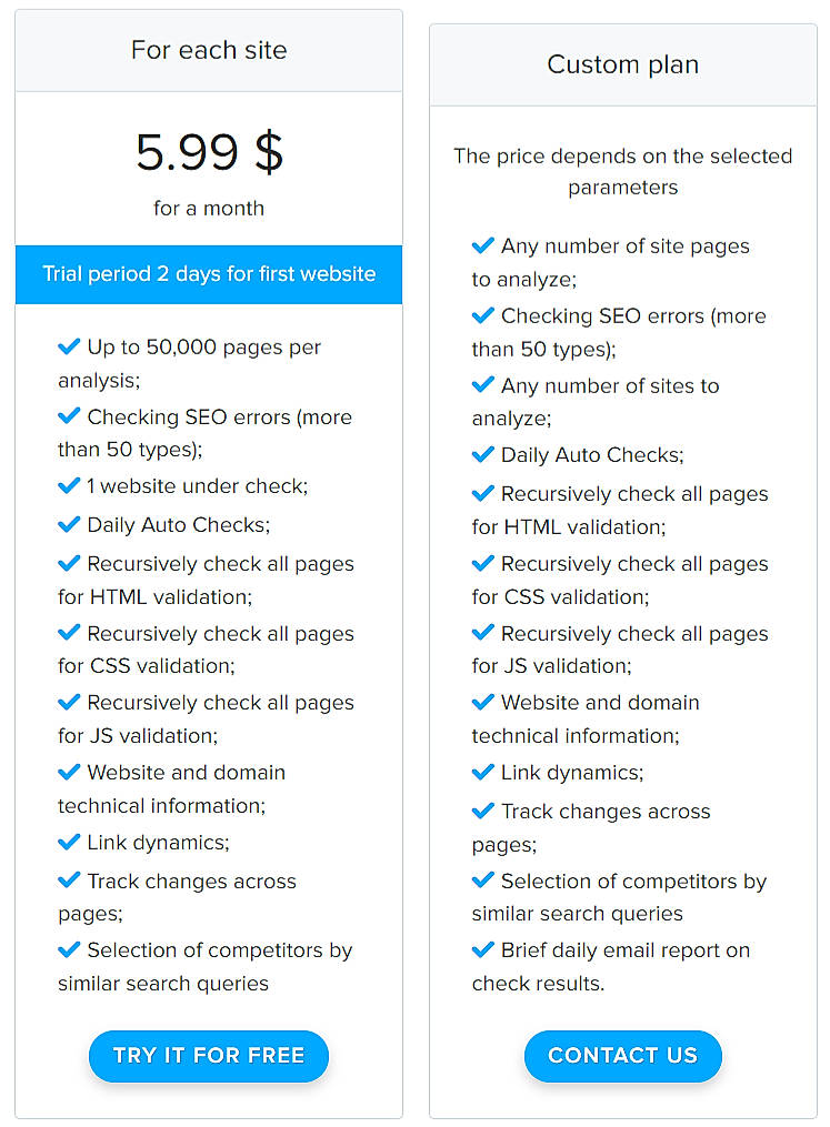 Pricing screenshot