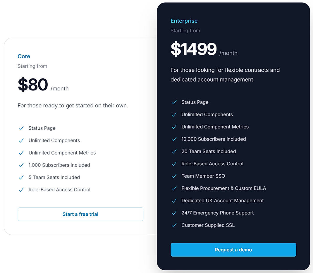 Pricing screenshot