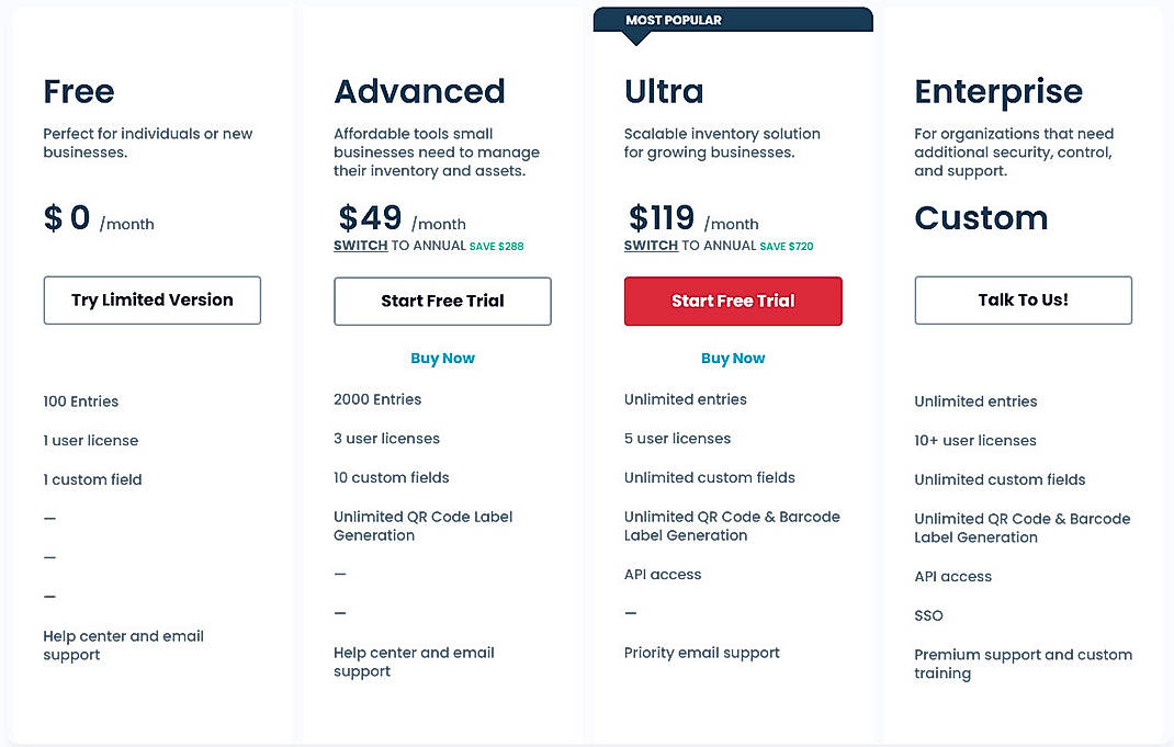Pricing screenshot