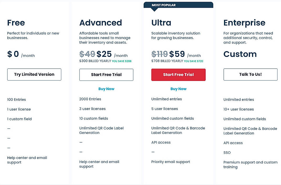 Pricing screenshot