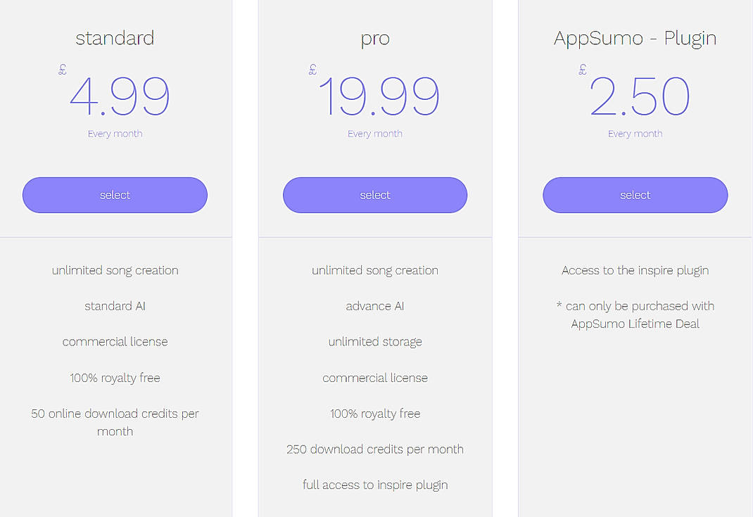 Pricing screenshot