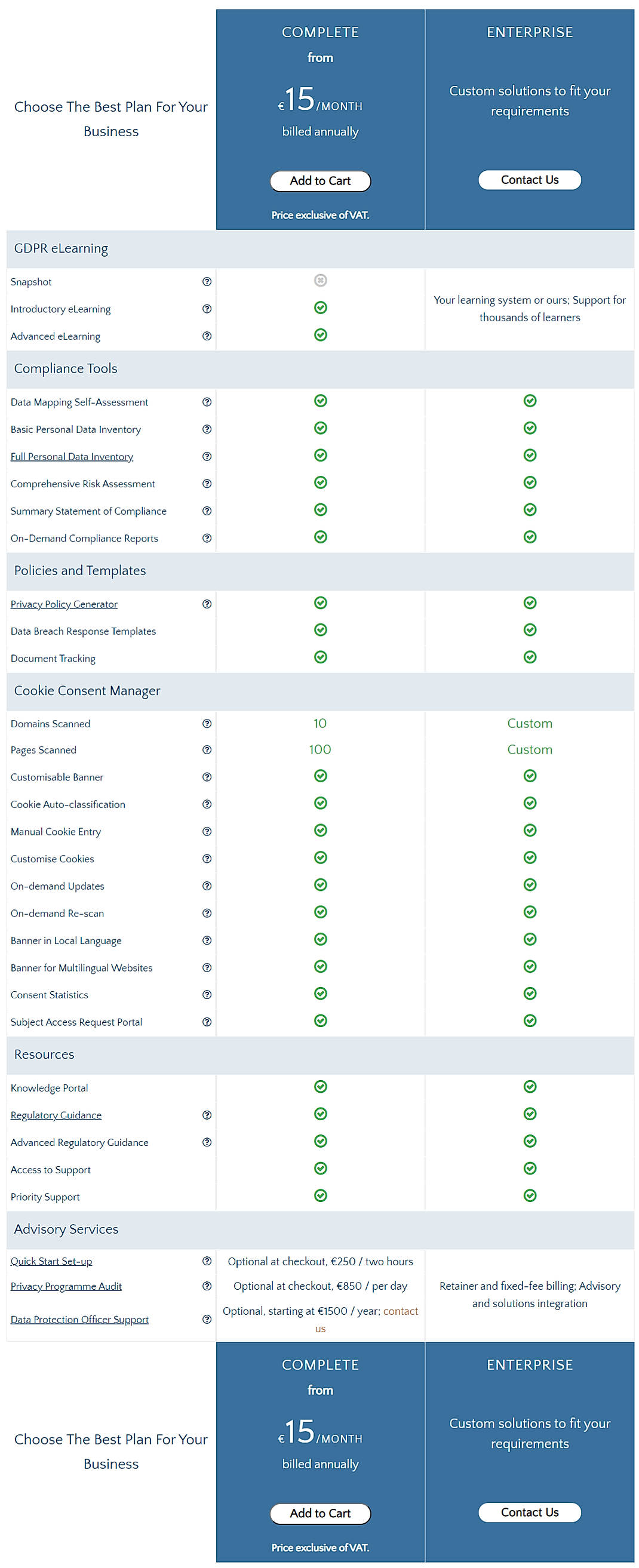 Pricing screenshot