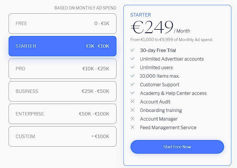 Pricing screenshot