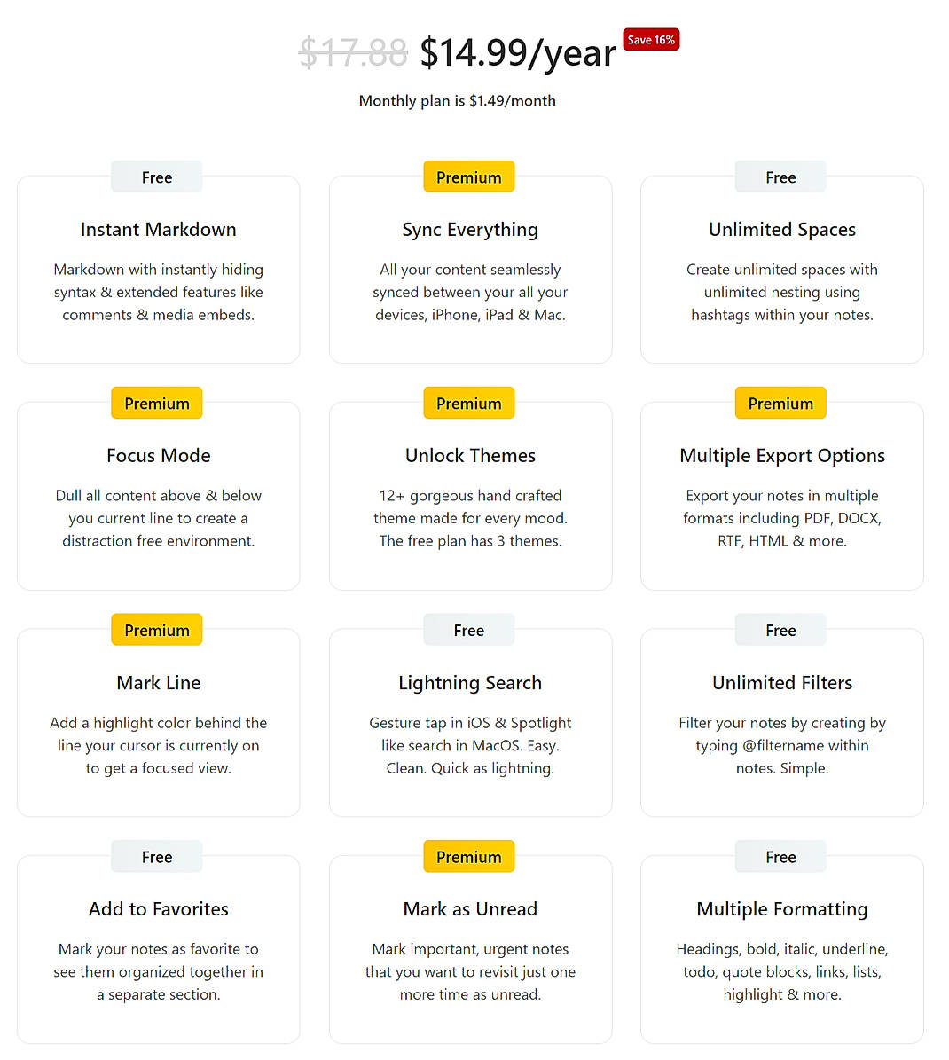 Pricing screenshot