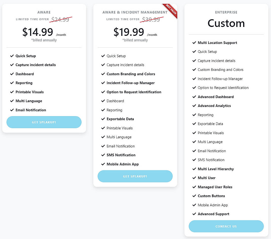 Pricing screenshot