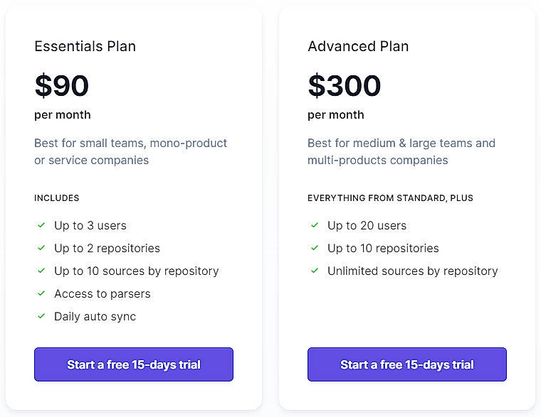 Pricing screenshot