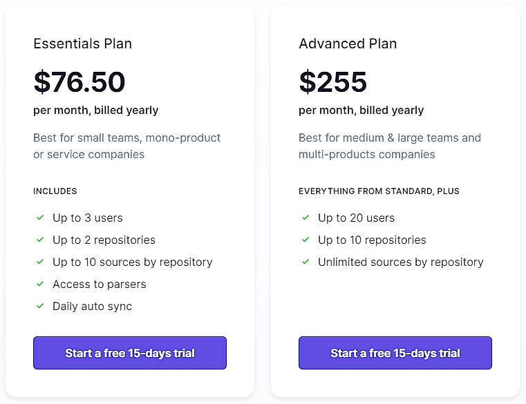 Pricing screenshot