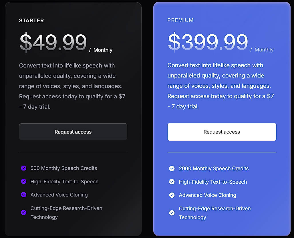 Pricing screenshot
