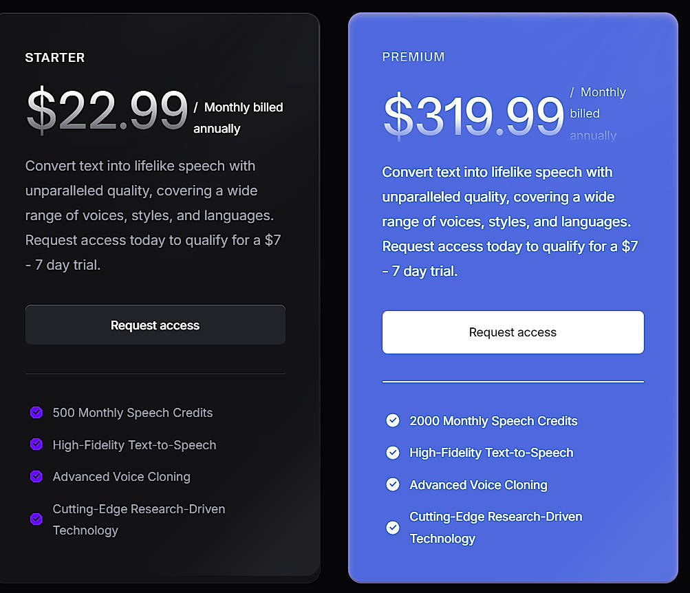 Pricing screenshot