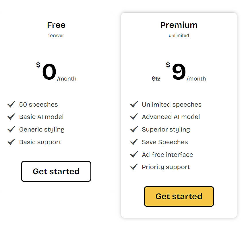 Pricing screenshot