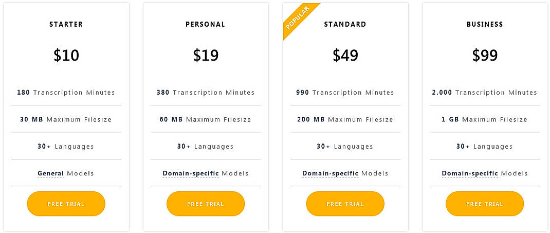 Pricing screenshot