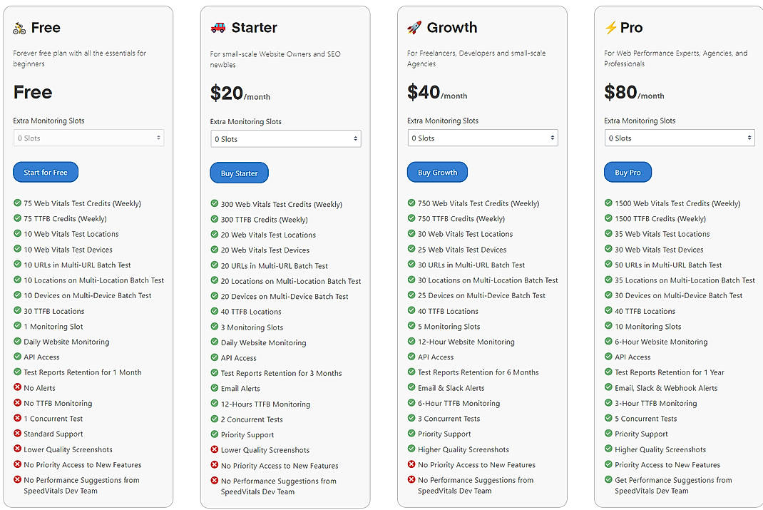 Pricing screenshot